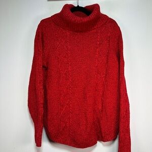 GAP Red Cable Knit Turtleneck Sweater Cotton Knit Pullover Size M